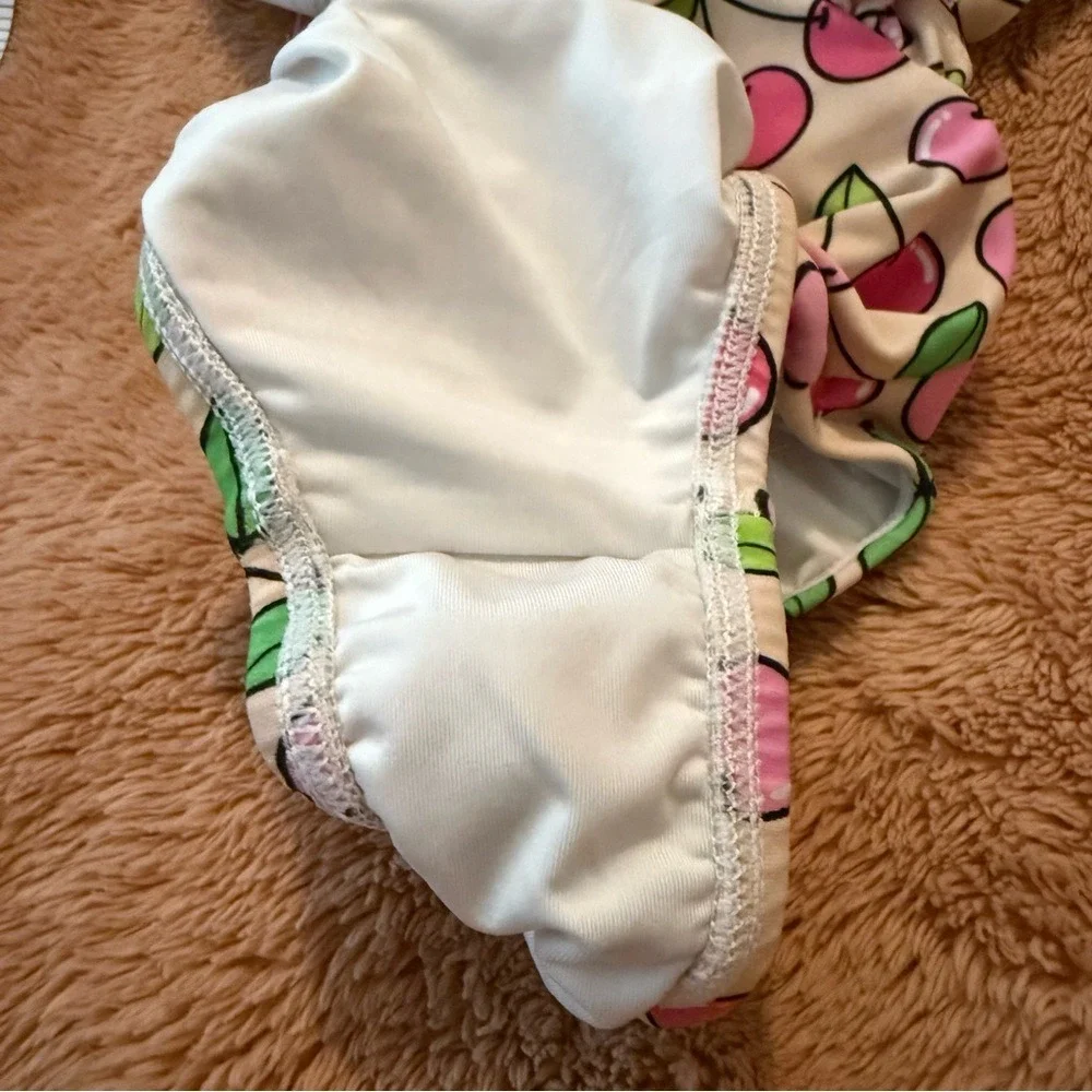 Posh Peanut Girls Pink Cherry Ruffle One Piece Swimsuit Tan Size 12-18M
